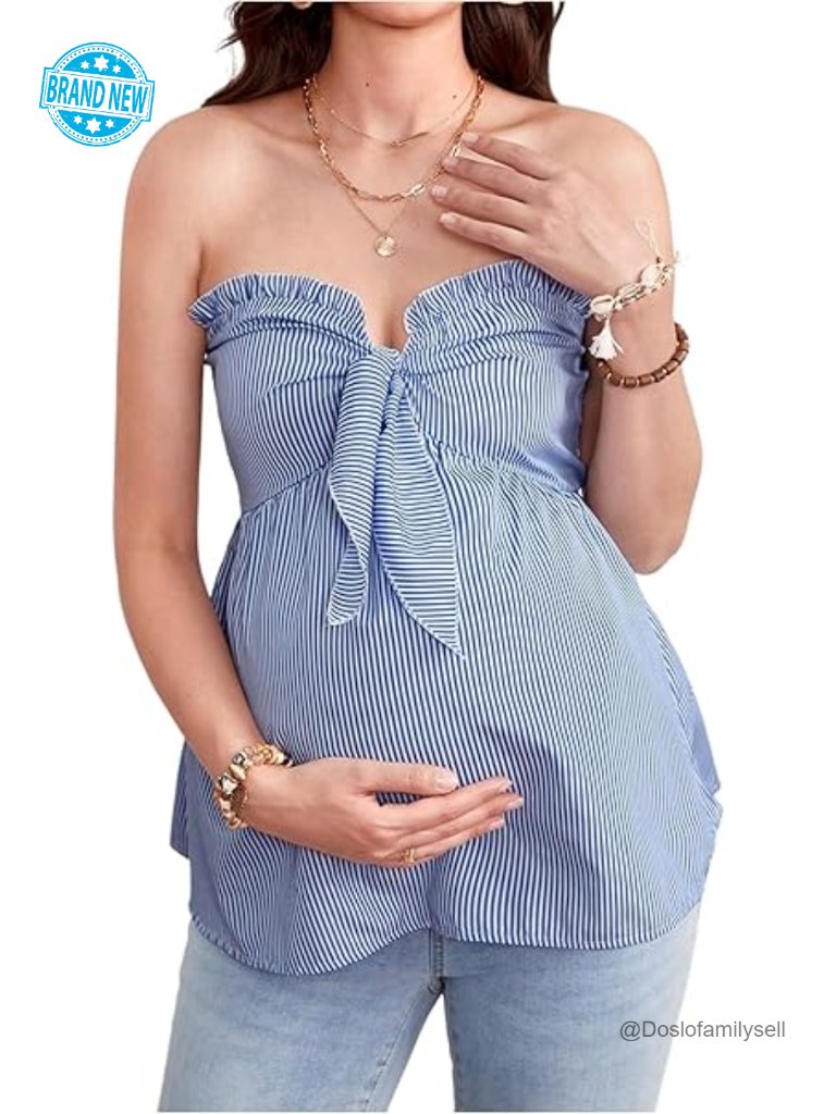 Striped Strapless Tube Top Maternity Bandeau Summer Pregnancy Shirt